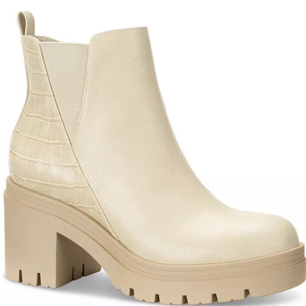 Cream Chunky Heel Ankle Boots